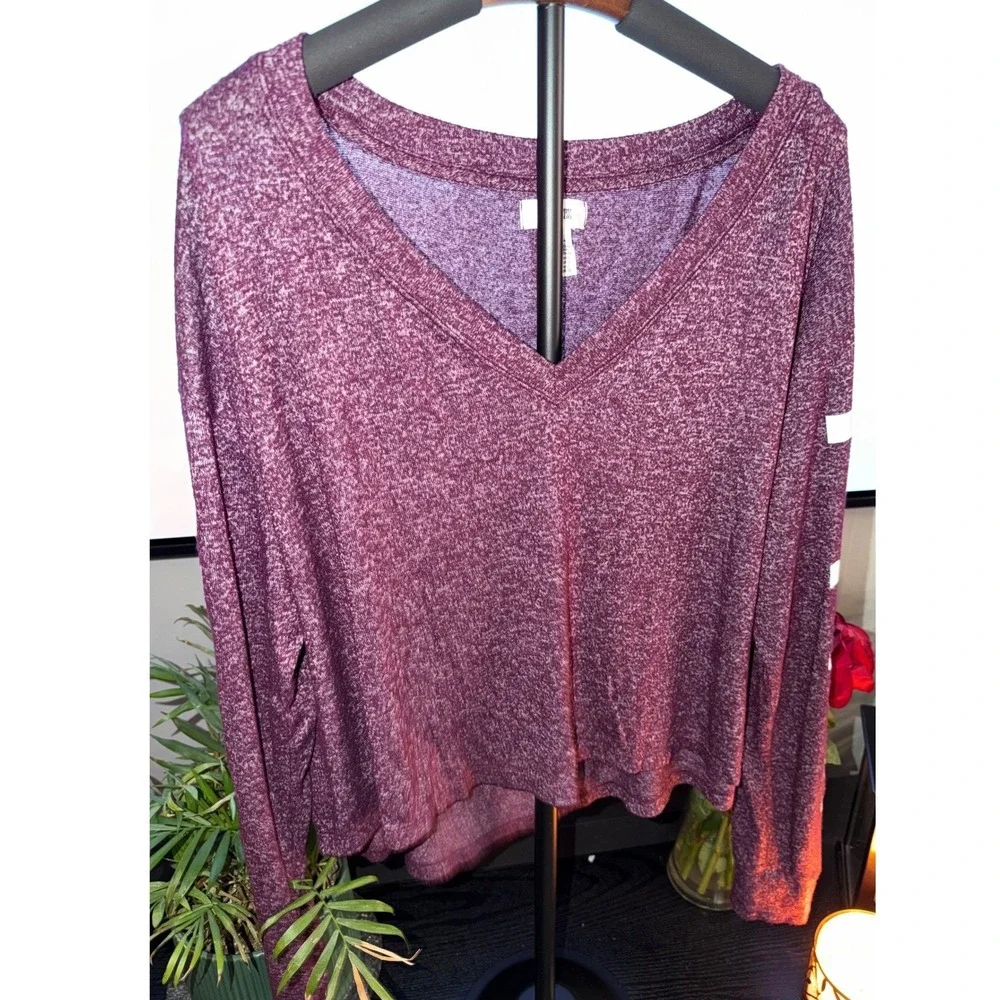 PINK Victoria's Secret Marled Burgundy V Neck Pullover Lounge Athleisure Top M‎